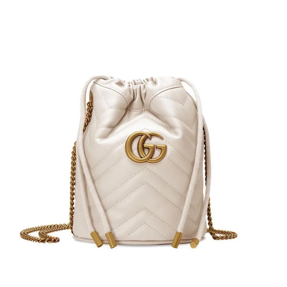 GG Marmont mini bucket bag in white leather